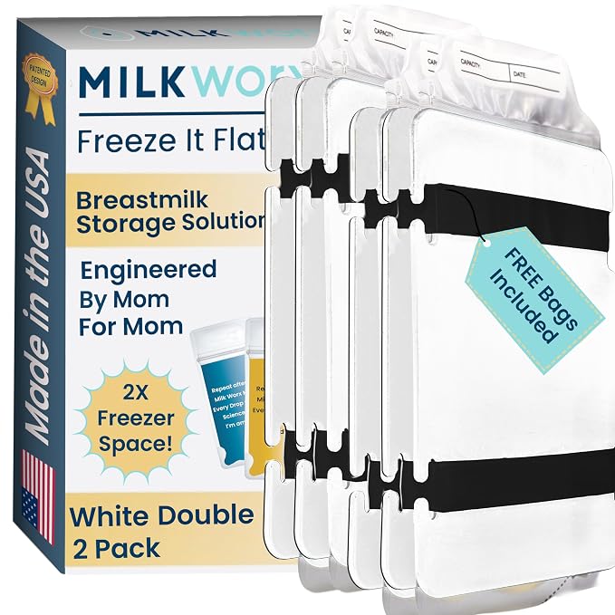 Freeze It Flat Breastmilk Bag Organizer, Set of 2 (White Double) | Set of 2 organizers, freezes breast milk bags flat, doubles freezer storage, works with top milk bag brands, wipe clean