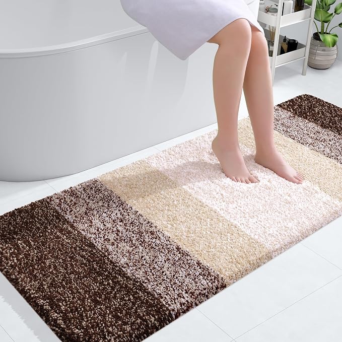 OLANLY Large Bathroom Rugs Mat 50x30, Extra Soft Absorbent Microfiber Bath Rugs, Rubber Backing, Quick Dry, Machine Washable Bath Mats for Bathroom Floor, Tub and Shower, Home Decor Accessories, Brown