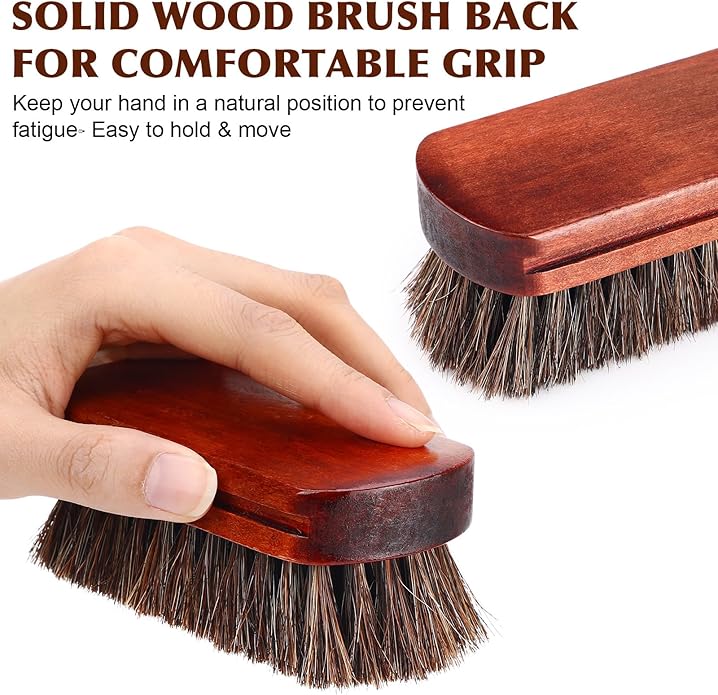 LemonRoad 12 Pcs Bulk Leather Horse Hairbrush Shoe Shining Brush with Wooden Concaved Handle Upholstery Cleaning Brush for Boots, Car Seats, Leather Sofas, Furniture, Wallets, Bags