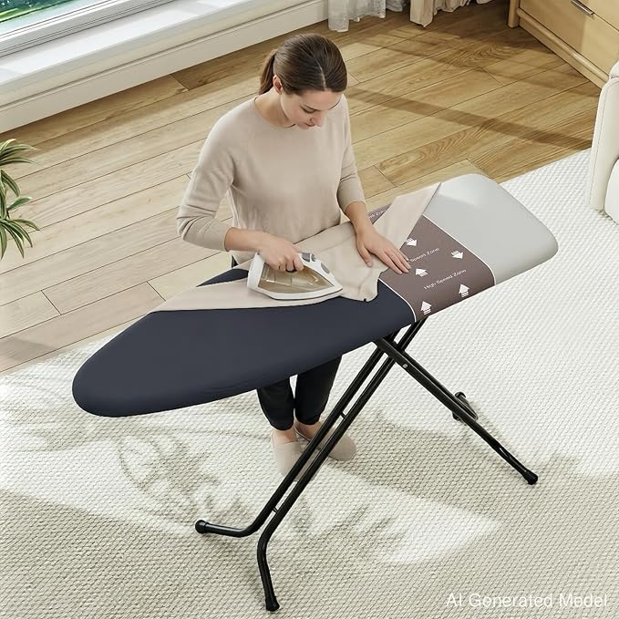 Foldable Ironing Board Standard Size, Iron Board Table Stand Foldable, Space-Saving Iron and Ironing Boards Set, Folding Ironing Boards Full Size with High Speed Zone and Hanging Hook 13x43 Warm Gray