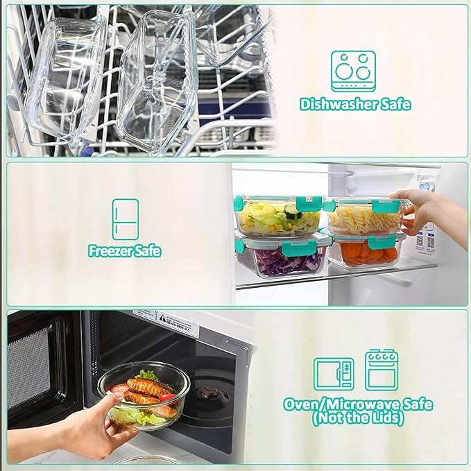 M MCIRCO 8 Pack,30 oz Glass Food Storage Containers with Lids, Green | Glass Meal Prep Containers,Airtight Lunch Containers with Lids, Microwave, Oven, Freezer and Dishwasher Friendly, BPA Free