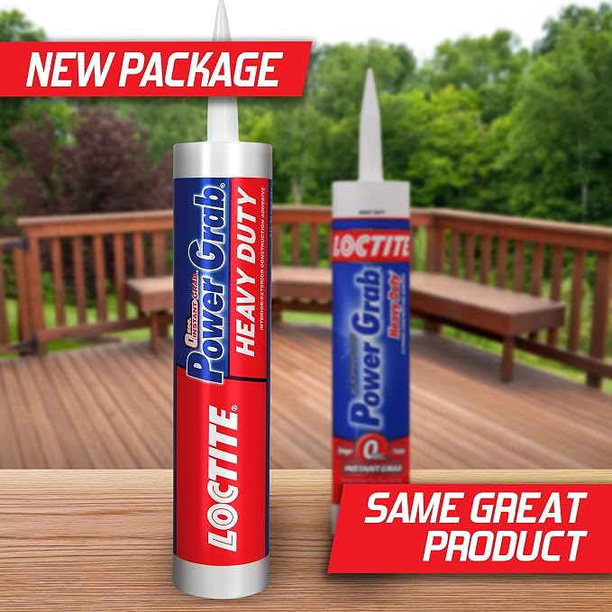Loctite Power Grab Express Heavy Duty Construction Adhesive, 9 fl oz Cartridge, Versatile Constuction Glue for Wood, Wall, Tile, Foam Board & More (Pack of 2)