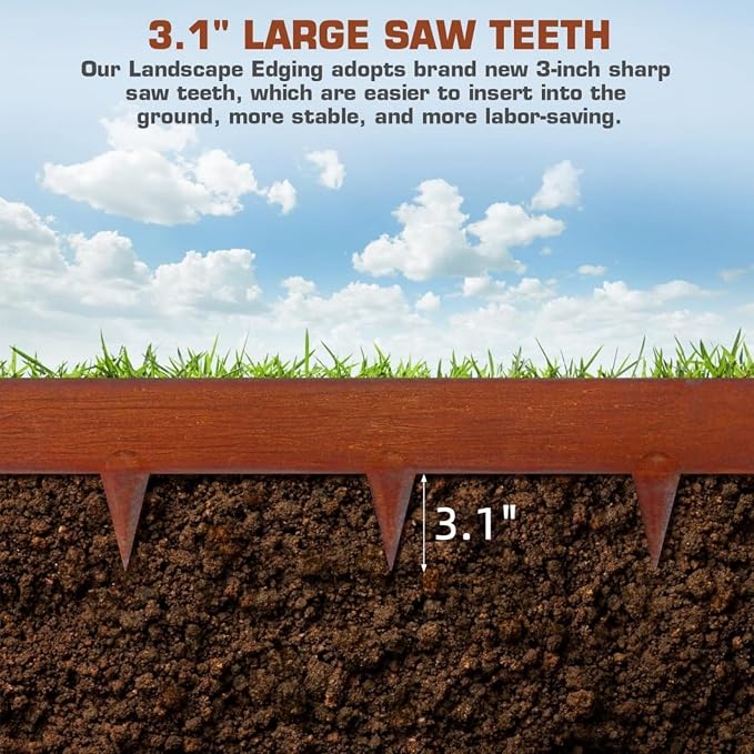 20ft. 42" L × 8" H Corten Steel Landscape Edging, 6 Pack Border | Metal Edging for Landscaping with Buckles, Hammer-in Flexible Lawn Edging, No Dig Edging, Metal Edging for Pathway, Yard