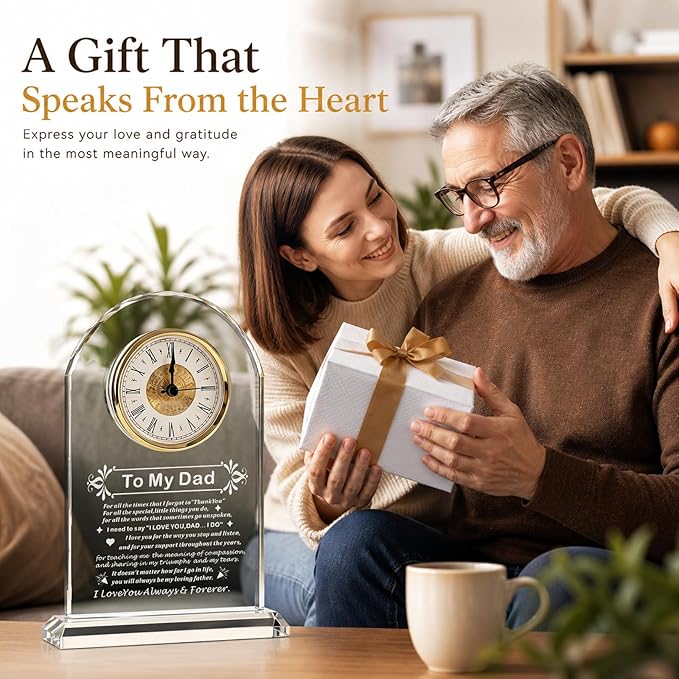 Delicate Dad Birthday Gifts,best Fathers Day Gift for Dad Father from Daughter Son Ideas, Father's Day Glass Clock Gift Who Wants Nothing (Battery not Included) (Dad Gifts)