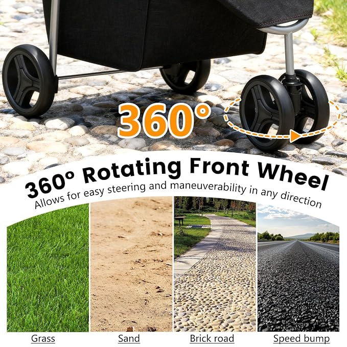 BestPet | 3-Wheel Pet Stroller | Dog and Cat Stroller | Breathable Mesh | Lightweight Travel Carrier | Waterproof & Foldable Design | Storage Basket | Black | for Daily Walks & Outdoor Use