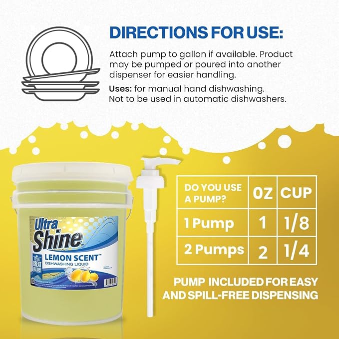 Ultra Shine ™ 5 Gallon 2X Platinum ™ Dish Cleaning Liquid, Lemon Scent, Yellow - Powerful Grease Remover Dishwashing Soap