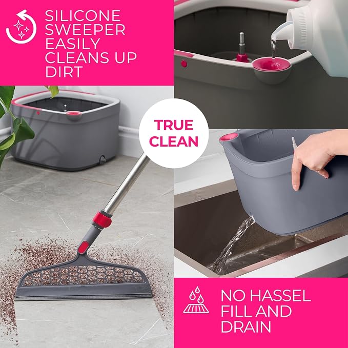 Heavy Duty Square Spin Mop for Floor Cleaning, Machine Washable Pads