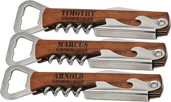 Set of 1, 3, 8 and More Custom Engraved Wedding Party Corkscrew Multi-Tools - Personalized for your Bachelor, Bachelorette Party (3)