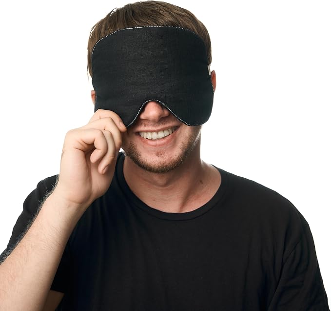 2-PACK Linen Eye Sleep Mask Oversized for sleeping • Organic Oeko-TEX Standard • Blackout Eye Shade cover • Adjustable strap • Breathable Travel Meditation Essential •Gift idea Woman Man (Camel+Natur)