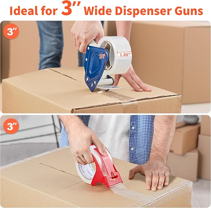 JARLINK 18 Rolls Clear Packing Tape with 3 Dispensers for Shipping | 2.7mil Thick, 1.88 Inches Wide, 55 Yards per Roll, Total 990 Yards, Comes with 3 Tape Dispensers