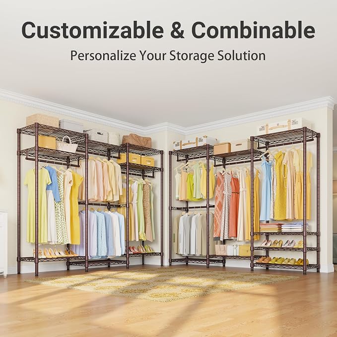 VIPEK V5 Portable Closet Wardrobe Heavy Duty Clothes Rack Metal Freestanding Clothing Racks, Adjustable Custom Closet Racks with 4 Hanging Rods & 8 Shelves, 68.9" Lx15.7 Wx76.4 H, Bronze