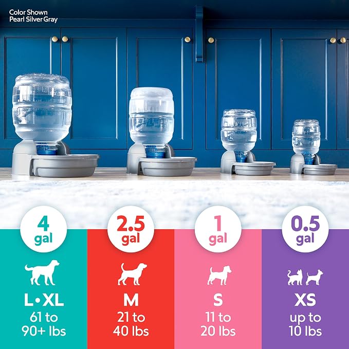 Petmate Replendish Automatic Dog Water Dispenser Gravity Pet Waterer with Microban Protection Base, 100% BPA Free - 1 Gallon, Wide Mouth Bowl, with 2 Extra Filters