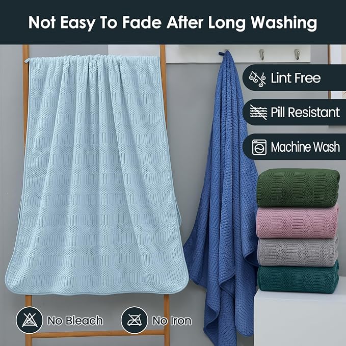 JML Microfiber Bath Towels, Teal, 30" x 60", Set of 2 | Hanging Hook, Lint Free, Oversized, Soft, Super Absorbent, Fast Drying, Use for Sport, Fitness, Yoga, Diamond Cross Grid