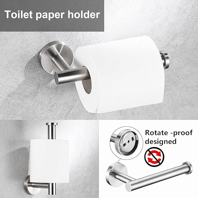 5 Pieces Bathroom Hardware Accessories Set Brushed Nickel, 24Inch Round Towel Racks Set for Bathroom, SUS304 Stainless Steel Towel Bar Set,Toilet Paper Holder Wall Mounted