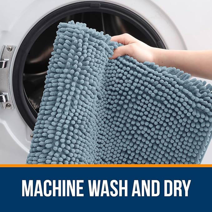 OLANLY Large Bathroom Rugs 50x30, Extra Soft Absorbent Chenille Bath Rugs, Rubber Backing Quick Dry, Machine Washable Bath Mats for Bathroom Floor, Tub and Shower, Home Decor Accessories, Airy Blue