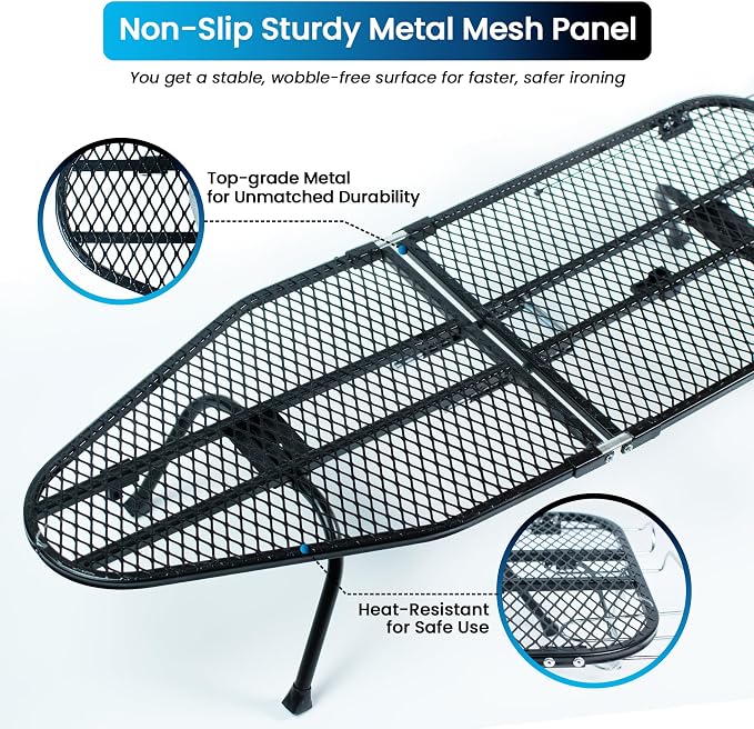 Metal Mesh Panel Tabletop Ironing Board | Foldable Iron Board | Heavy Duty Small Iron Board with Heat Resistant Cover and 100% Cotton 8mm Thicken Pad (Mesh)