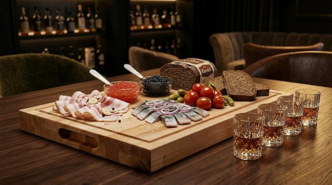 15 in. x 20 in. Maple Wood Cutting Board, Reversible with Juice Groove and Smooth Side, Thick Butcher Block Style Prep Board with Built-In Handles for Kitchen, BBQ, Meat Carving and Serving