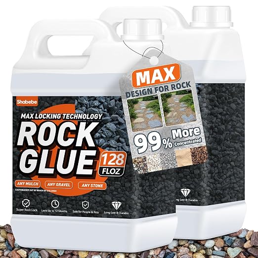 Rock Glue,2 Gallon 99% Stronger Bond Gravel Binder for Pea Gravel, Pebble&Stone-Stop Shifting, Reduce Mess, Strong Hold for Yards, Patios, Garden Walkways, Pet Safe Mulch Bond for Landscaping