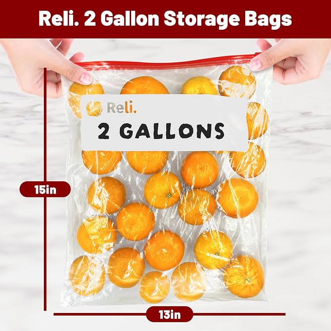 Reli. 2 Gallon Bags (150 Count) 13x15 inch Slider Food Storage | Bulk 2 Gallon with Slider & Write-On Label | Heavy-Duty Clear