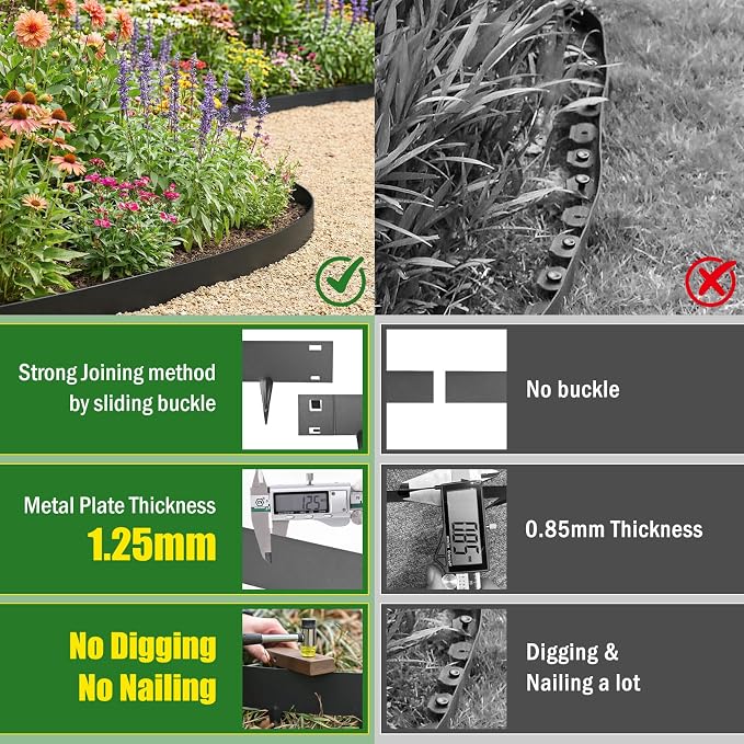 20ft. Metal Lawn Edging 6 Pack 6 inch, Black, Decorate Garden and Fence | Steel Landscape Edging for Fence, Yard Pathway, Flower Beds, Metal Lawn Edging with a Pair of Gloves