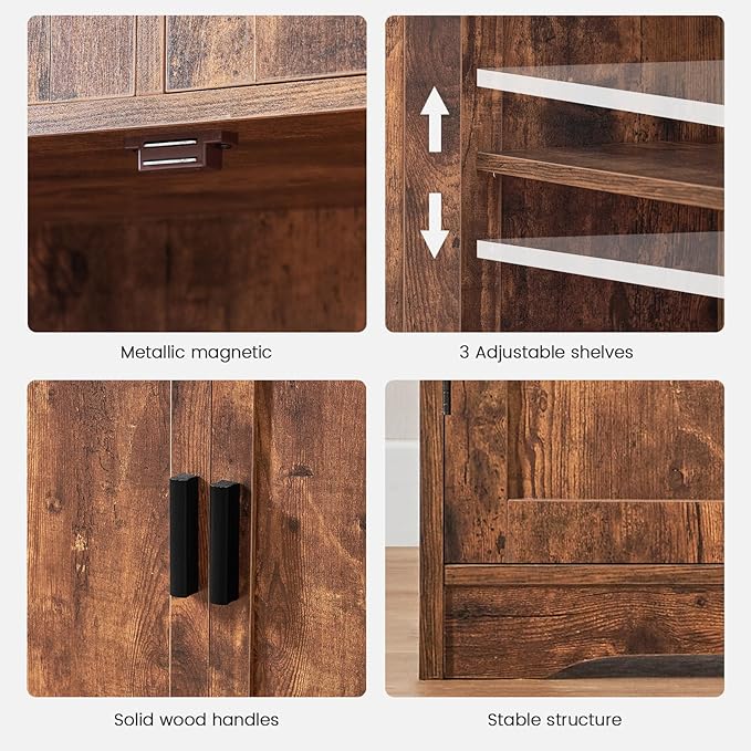 Iwell Storage Cabinet with 2 Drawers & Adjustable Shelves, Cupboard, Floor Cabinet for Living Room, Home Office, Rustic Brown