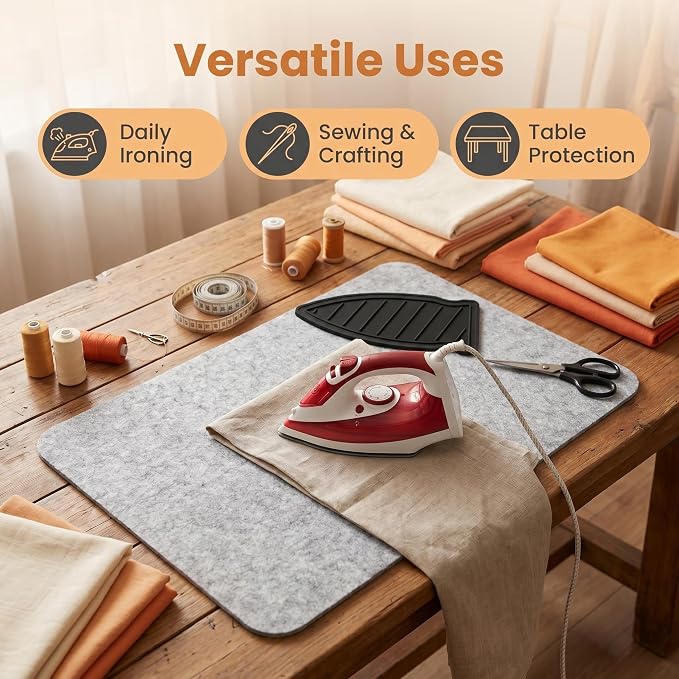 36"x 17.8" Wool Pressing Mat | 0.5 Inch Thick Ironing Board for Quilter, Sewing, Quilting Supplies
