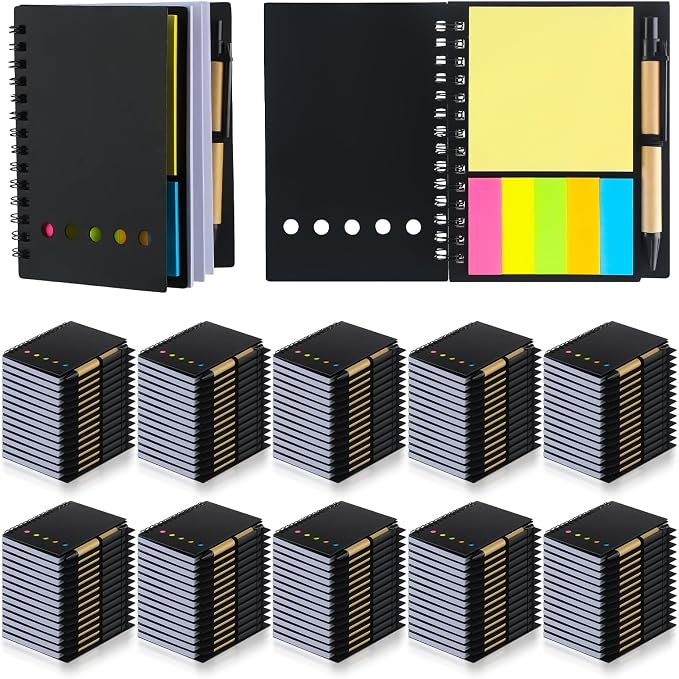 Qilery 150 Pack Lined Spiral Notebook Small Notepad and Pen Set Steno Pads Lined Notepad Black Pocket Notebook for Business Office Supplies