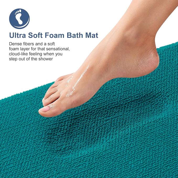 OLANLY Memory Foam Small Bathroom Rugs 24x16, Absorbent Bath Mat, Deep Lake | Soft Quick Dry Bath Mat Rugs, Non-Slip, Machine Washable Mat for Bathroom Floor, Tub and Shower, Home Decor Accessories