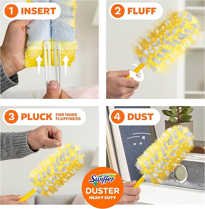 Swiffer Dusters Heavy Duty, Feather Head Multi-Surface Duster Refills for Cleaning, Unstopables, Yellow, 24 Count (4 Packs of 6)