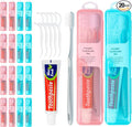 Travel Toothbrush Kit Includes Travel-Sized Toothbrushes, 25g Travel Toothpaste, 5 Floss Picks, a Travel Toothbrush Holder, Ideal for Home, Hotels (Blue, Pink, 20-Pack)