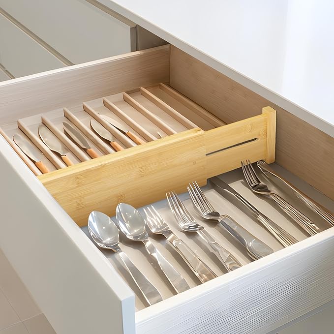 VaeFae 6 Pack Bamboo Drawer Dividers, 4" High Adjustable 16.6" - 21.8" Clothes Drawer Organizers, Expandable Separators for Bedroom/Bathroom/Kitchen/Office Storage