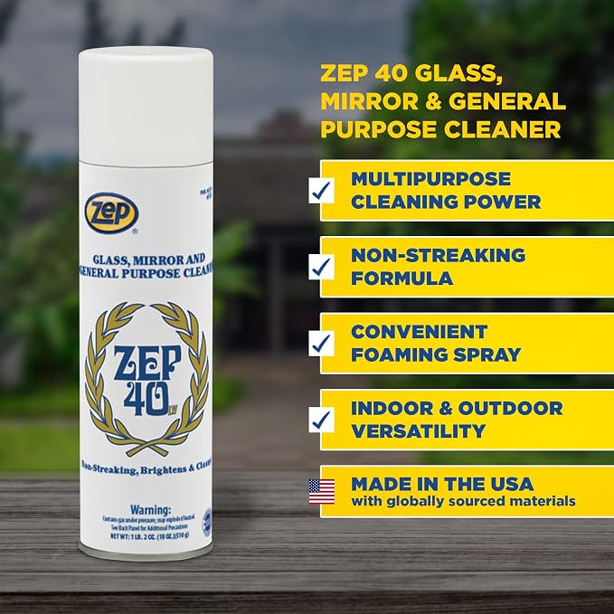 Zep 40 LV Non-Streaking Cleaner Aerosol - 18 Ounces (Case of 12) 322901 - Glass, Mirror, and General Purpose Cleaner - Available to Ship to All 50 States!