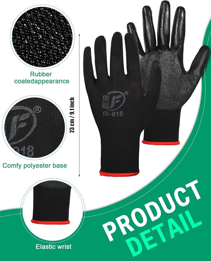 Thenshop 96 Pairs Work Bulk Gloves for Men Women Rubber Coated Safety Garden Gloves for Gardening