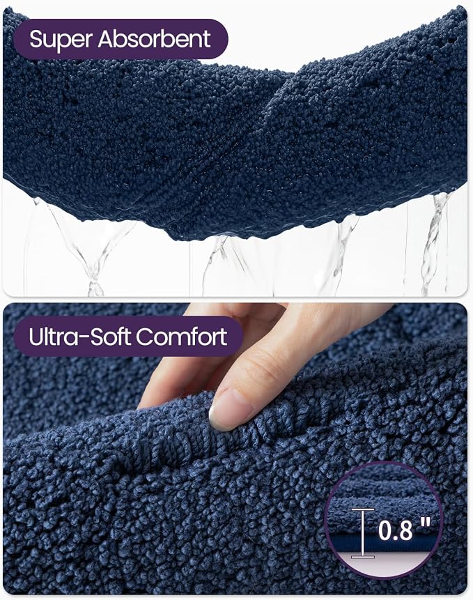 DEXI Bath Mats Bathroom Rug Non Slip Bathmat, 43x24 Navy Blue | Large Soft Microfiber Carpet, Washable, Absorbent Quick Dry for Shower Floor Sink