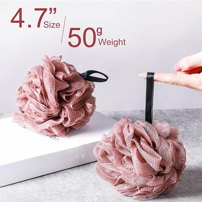 Shellwei 48 Pack Bath Sponge Shower Loofahs Bulk Pack 50g Soft Net Body Scrubber Shower Pouf Sponge Ball Body Exfoliating Bath Scrunchies for Men and Women