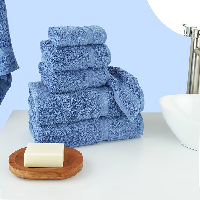 Chakir Turkish Linens 6 Piece Towels Set, 100% Cotton Luxury Turkish Towels for Bathroom, Soft Absorbent Bath Towel Set with 2 Bath Towels 2 Hand Towels 2 Washcloths, Wedgewood