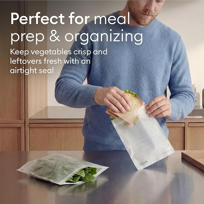 Vove Compostable Sandwich Bags 30 Ct, Plastic-Free Lunch Bags for Kids and Adults, PFAS-Free and BPI Certified, Freezer Safe Airtight Seal for Sandwiches and Meal Prep, Plant-Based