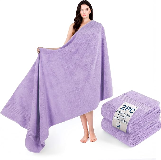 Cotton Paradise 100% Cotton Turkish Towel Set, Soft Absorbent Quick Dry, 2 Piece 35x70 Bath Sheet Set, Lilac