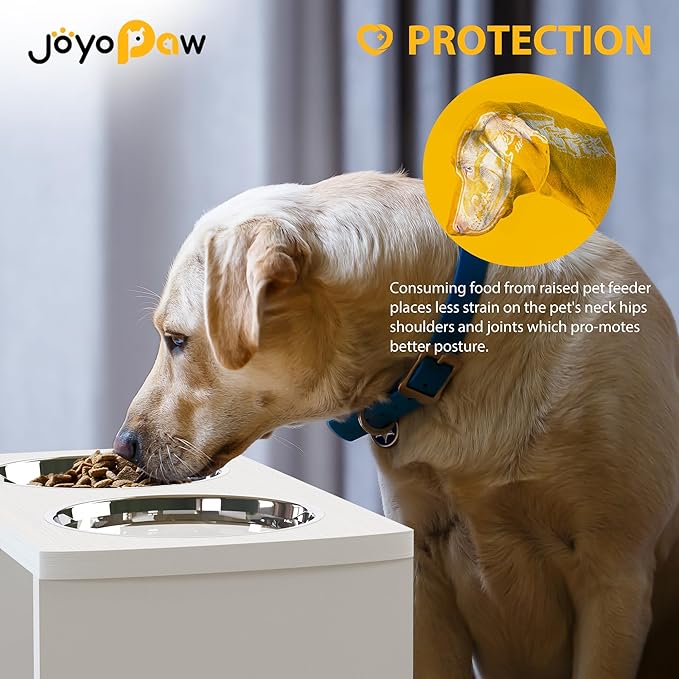 Elevated Dog Bowls, Waterproof Raised Dog Bowl for Medium & Large Dogs, HIPS Poly Lumber Stand with 2 Stainless Steel Bowls, Indoor & Outdoor Use (13'' Tall–68 oz Bowl, White)