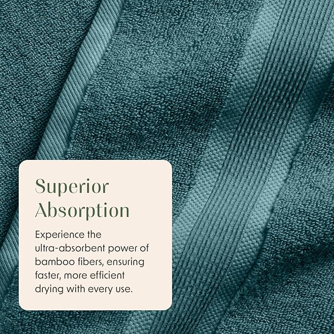 Springtree Home Luxury Bamboo Rayon Bath Towel Set | 6-Piece Set | Teal | 35% Bamboo Rayon - 65% Zero Twist Cotton | Absorbent Quick-Dry Towels for Bathroom | Ultra Soft | OEKO-TEX Standard 100