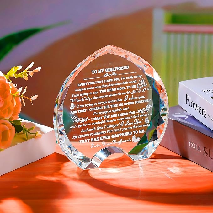 Gifts for Girlfriend from Boyfriend Unique - Crystal Heart Gifts Personalized Gifts for My Girlfriend Who Has Everything - Birthday Anniversary Wedding Day gifts Ideas for Girlfriend
