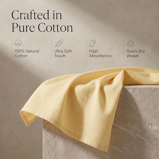 Urban Villa Kitchen Towels 100% Cotton Dish Towels for Kitchen(Set of 6)20”x30” Dish Cloths Highly Absorbent Kitchen Linen Set with Hanging Loop Perfect for Drying Dishes Cleaning Hand Towels – Yellow