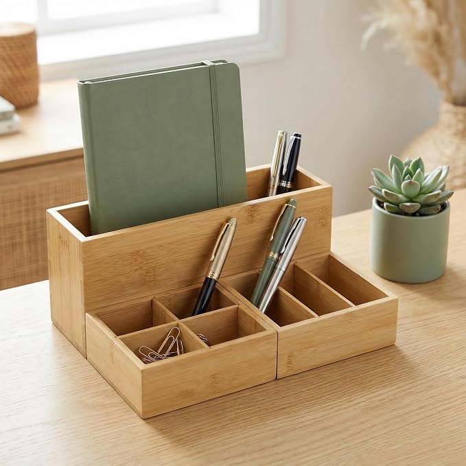 Bamboo Drawer Organizer with Removable Dividers, Fits Kitchens, Bathrooms, Desk, Utensil, Makeup (Natural, S)