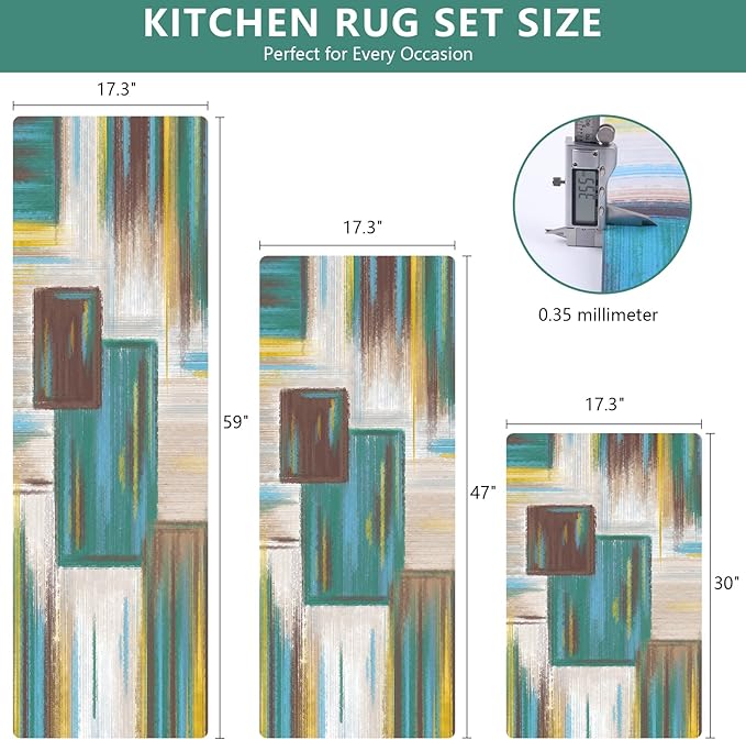XLHOMO Kitchen Rugs Sets of 3, Non Slip Washable Kitchen Mats for Floor, Anti-Fatigue Runner Rug with Rubber Backing, Waterproof Kitchen Rug Set for Laundry, Floor, Office, Hallway