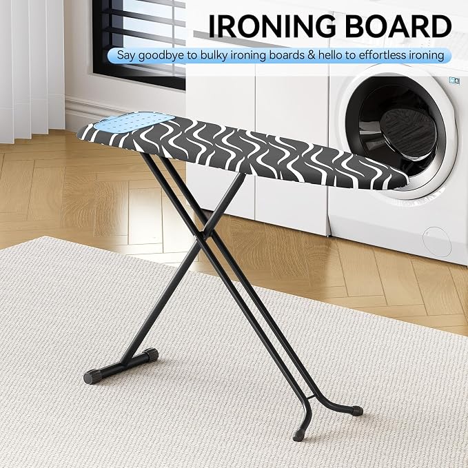 APEXCHASER Ironing Board Full Size, Iron Board with Silicon Rest, Foldable Ironing Boards Standard Size, Heavy Duty Iron Stand Boads, Ironing Table with 7 Height Adjustable Anti-Slip Feet, 13x43 Gray