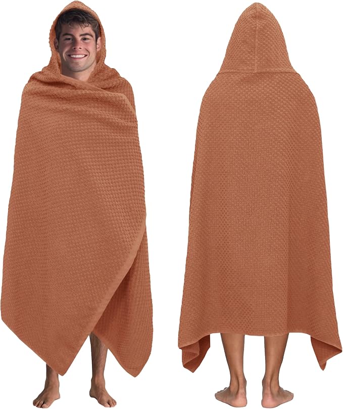 COTTON CRAFT Hooded Bath Towel for Adults – 100% Cotton Waffle Weave Towel | Oversized 35 x 70 inches Ringspun Terry Bath Sheet Wrap with a hood - Soft Super Absorbent Quick Dry – 450 GSM – Mocha