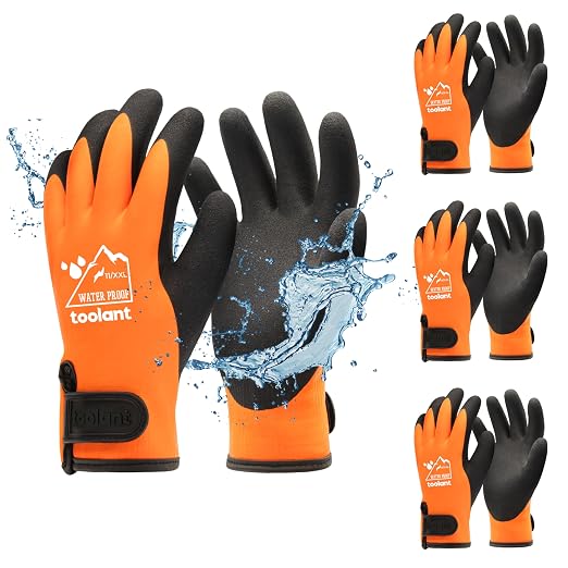toolant 100% Waterproof Winter Work Gloves, Thermal Insulation with Grip | Touchscreen, Freezer Work for Men and Women, Cold Weather Work & Outdoor Tasks, 3 Pairs, Orange, XX-Large