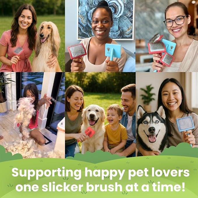 Premium Slicker Brush for Dogs - Long Pin for Poodles, Doodles & Long Haired Dogs, Deshedding & Dematting Tool, Slicker Dog Brushes for Grooming (Coral, Curved Large)
