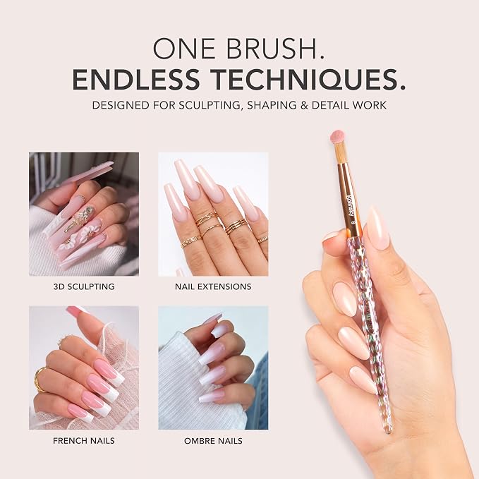 Kiara Sky Kolinsky Acrylic Nail Brush #12 – Pure Kolinsky Sable Hair, Iridescent Crystal Handle, Acetone Resistant, for Acrylic Application, Extensions & 3D Nail Art