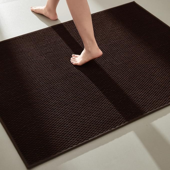 TYUU Large Bathroom Rugs Non Slip Washable Bath Rugs Super Absorbent Bathroom Rug Thin Quick Dry Low Pile Bath Mats, Brown 36"x48"